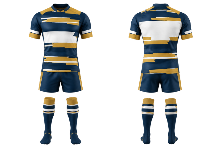 Marine Blue Broken Heritage Hoops Rugby Contact Match Kit design
