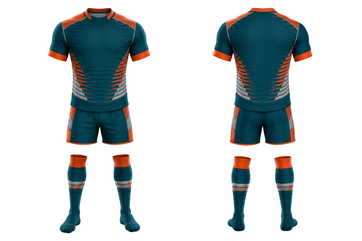 Petrol Teal Compressed Gradient Illusion Made Only From Flat Bands Rugby Contact Match Kit design