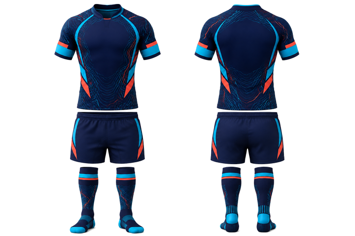 Midnight Navy Contained Topographic Contour Field Rugby Contact Match Kit design