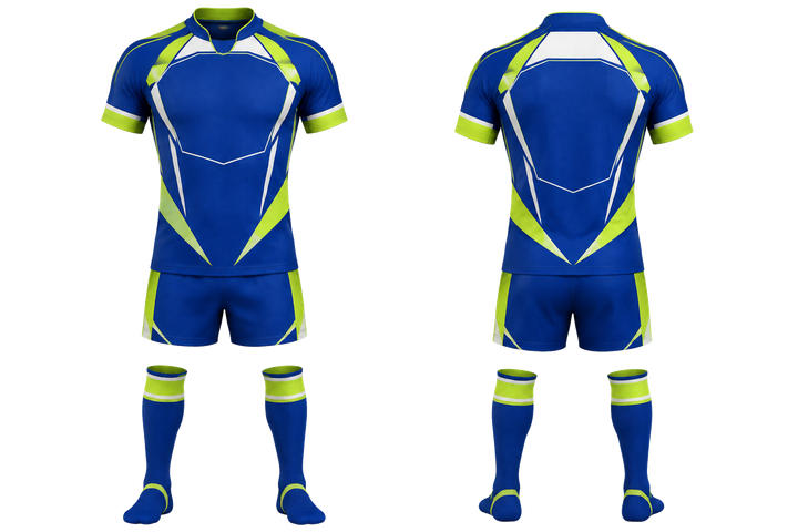 Royal Blue Faceted Shield Geometry Rugby Contact Match Kit design