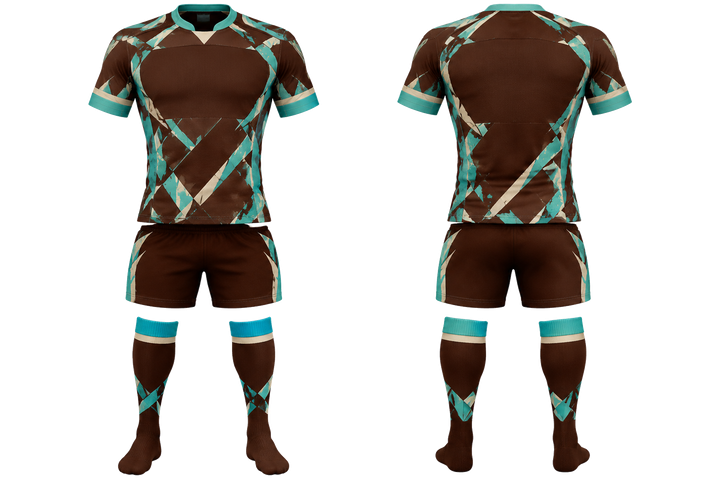 Dark Chocolate Fractured Diamond Field Rugby Contact Match Kit design
