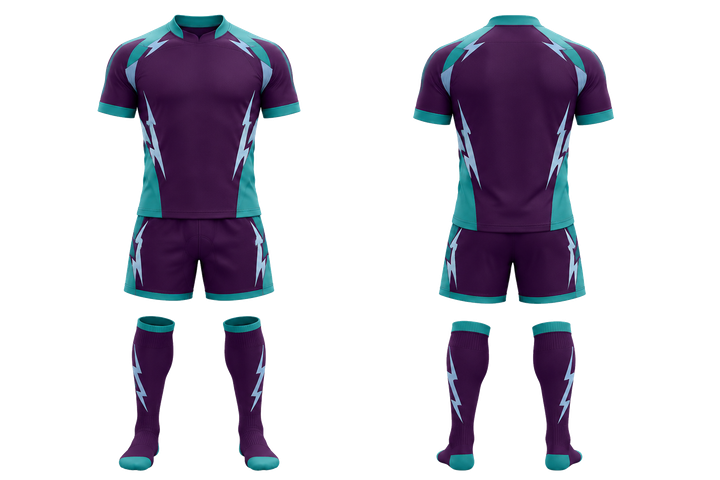 Plum Negative Space Lightning Channel Rugby Contact Match Kit design