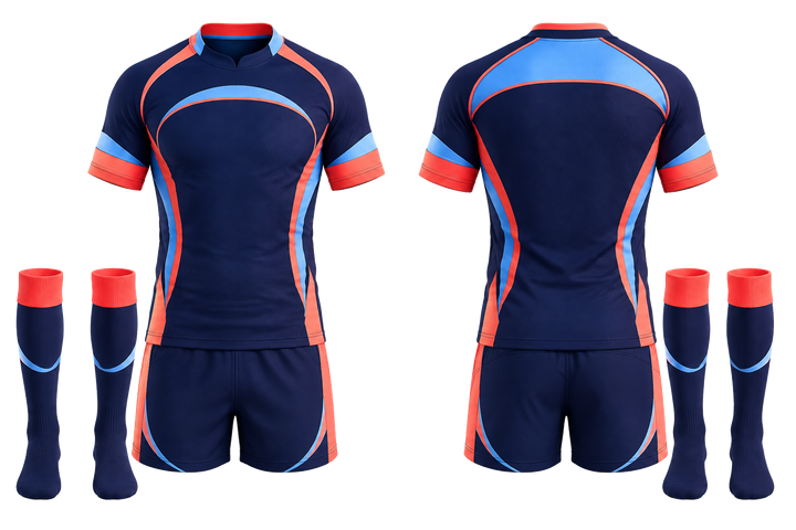 Indigo Nested Contour Arcs Rugby Contact Match Kit design