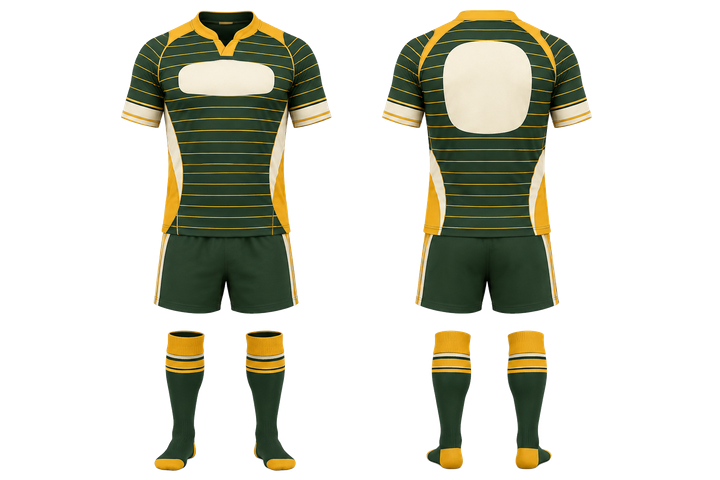 Forest Green Retro Micro Stripe With Modern Panel Breaks Rugby Contact Match Kit design