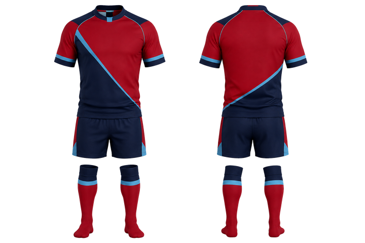 Deep Red Split Sash Geometry Rugby Contact Match Kit design