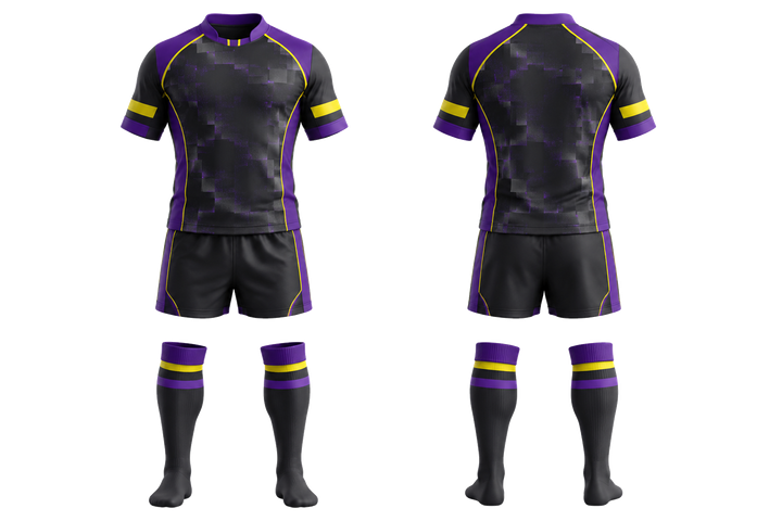 Charcoal Stepped Chequer Field With Original Spacing Rugby Contact Match Kit design