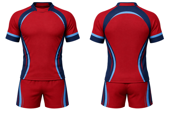 Deep Red Nested Contour Arcs Rugby Contact Training Kit design