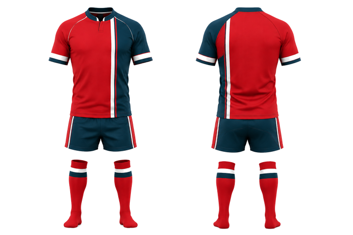 Club Red Offset Vertical Race Stripe Rugby Sevens Or Alternate Kit design