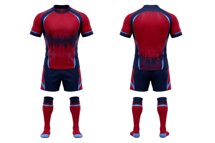 Deep Red Tonal Soundwave Rhythm Rugby Sevens Or Alternate Kit design