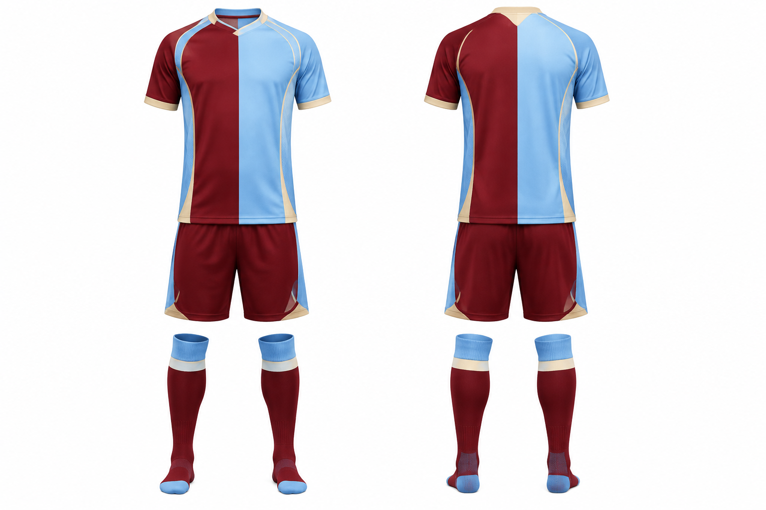 Deep Maroon Clean Split Body Color Architecture Soccer Match Kit combined front and back custom uniform design