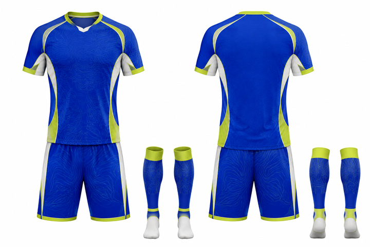 Royal Blue Contained Topographic Contour Field Soccer Match Kit design