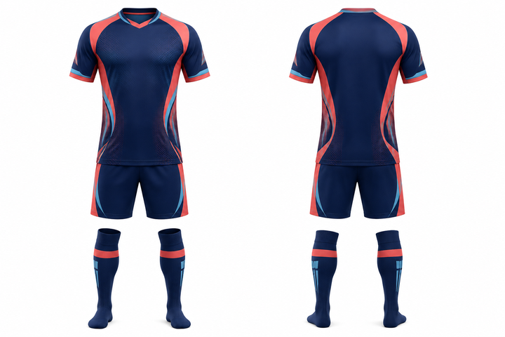 Indigo Curved Body Mapped Side Flow Soccer Match Kit design