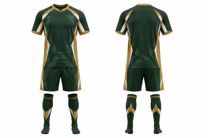 Forest Green Faceted Shield Geometry Soccer Match Kit design