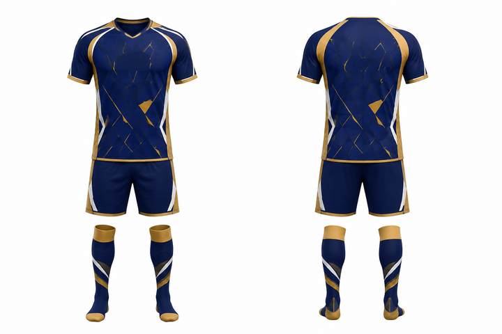 Marine Blue Fractured Diamond Field Soccer Match Kit design