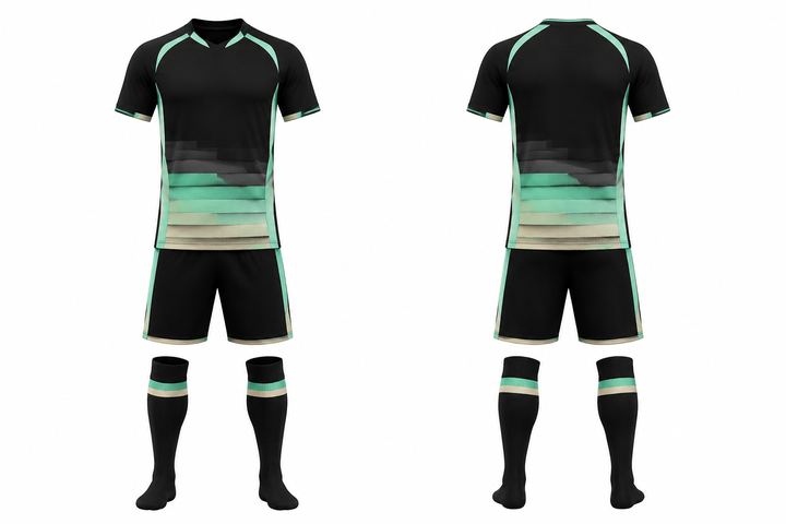 Obsidian Black Layered Horizon Bands Soccer Match Kit design