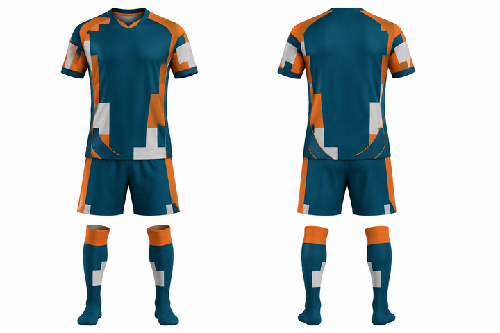 Petrol Teal Modular Block Mosaic Soccer Match Kit design