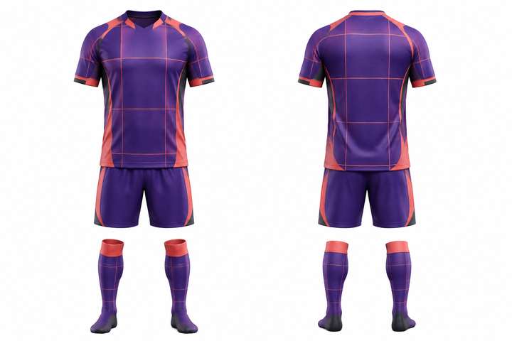 Purple Oversized Tonal Grid Soccer Match Kit design