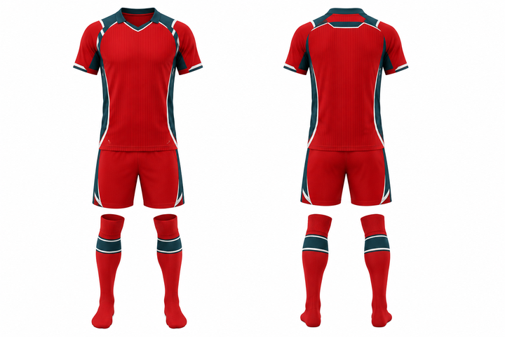 Club Red Retro Micro Stripe With Modern Panel Breaks Soccer Match Kit design