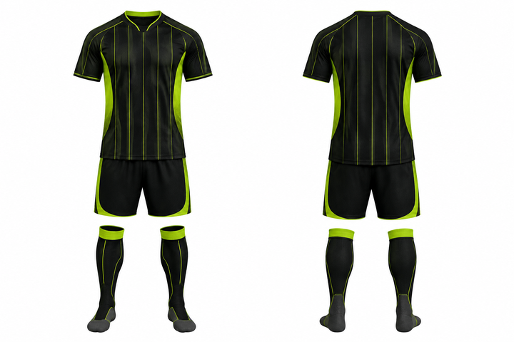 Black Wide Modern Pinstripe Field Soccer Match Kit design