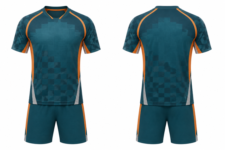 Petrol Teal Stepped Chequer Field With Original Spacing Soccer Training Kit design