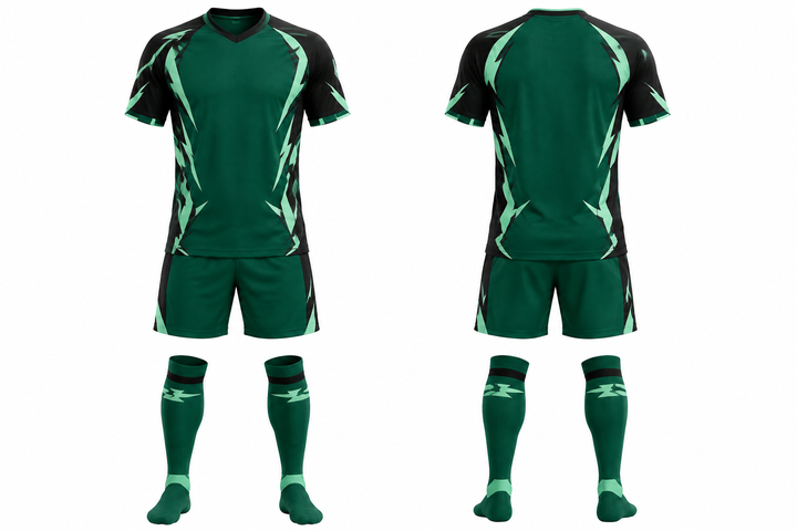 Emerald Negative Space Lightning Channel Soccer Women's Or Academy Match Kit design