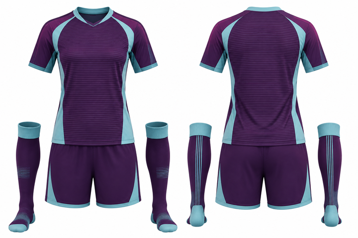 Plum Retro Micro Stripe With Modern Panel Breaks Soccer Women's Or Academy Match Kit design