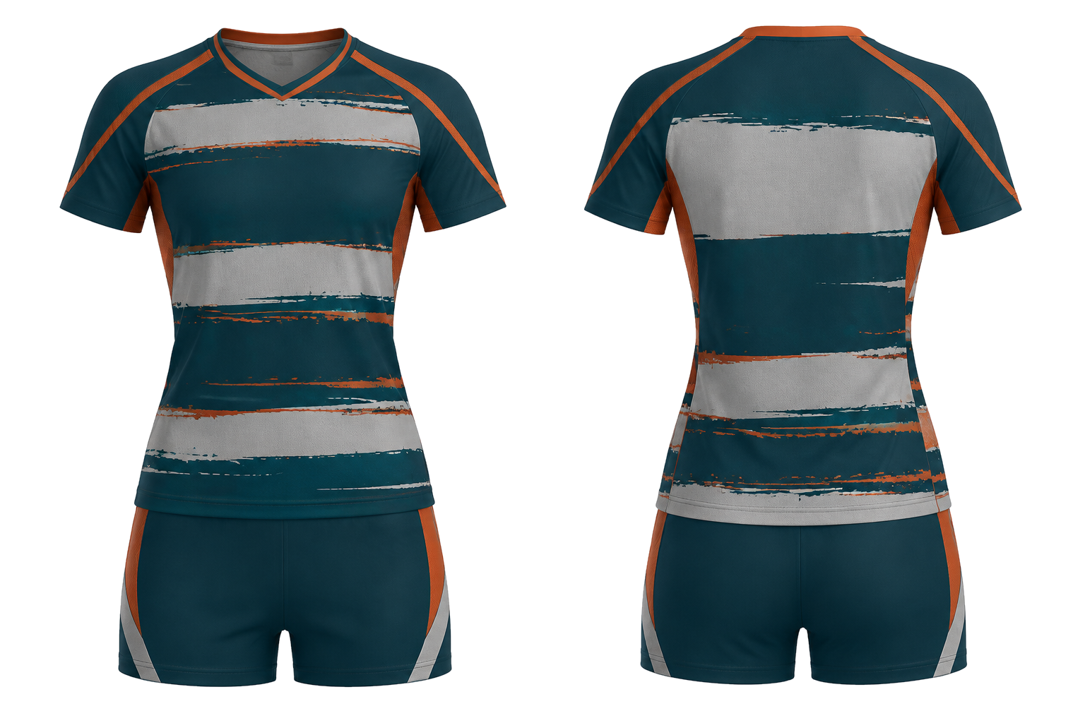 Petrol Teal Broken Heritage Hoops Volleyball Court Match Uniform combined front and back custom uniform design