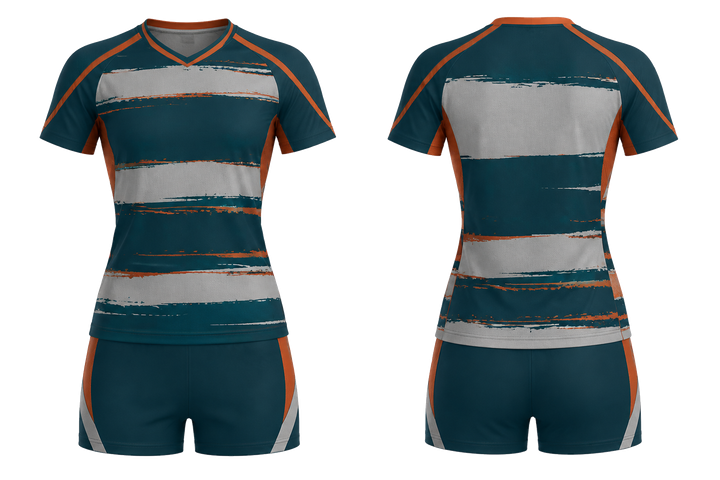 Petrol Teal Broken Heritage Hoops Volleyball Court Match Uniform design