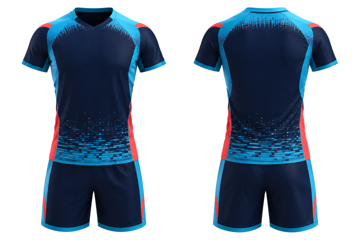 Midnight Navy Pixel To Panel Fade Built From Flat Bands Volleyball Court Match Uniform design