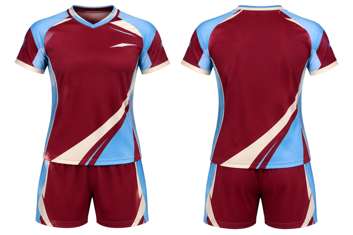 Deep Maroon Split Sash Geometry Volleyball Court Match Uniform design