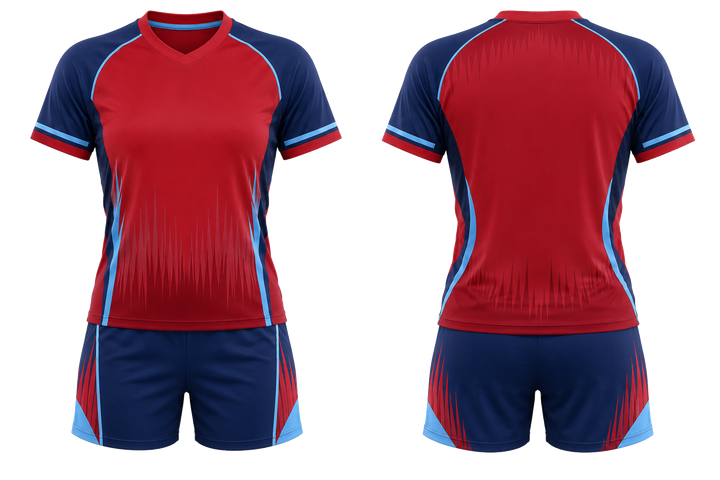 Deep Red Tonal Soundwave Rhythm Volleyball Court Match Uniform design