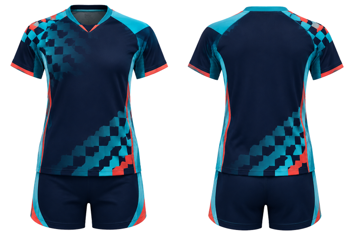 Midnight Navy Stepped Chequer Field With Original Spacing Volleyball Libero Or Alternate Uniform design