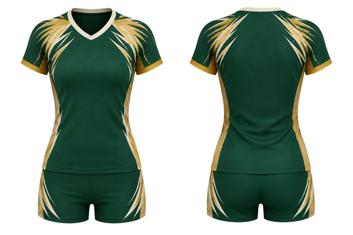 Forest Green Angular Shoulder Burst Volleyball Women's Or Youth Court Uniform design