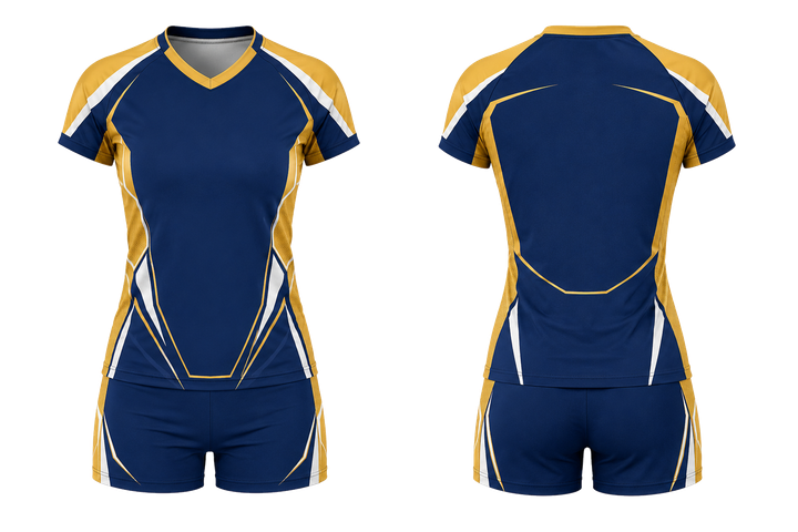 Marine Blue Faceted Shield Geometry Volleyball Women's Or Youth Court Uniform design