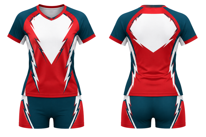 Club Red Negative Space Lightning Channel Volleyball Women's Or Youth Court Uniform design