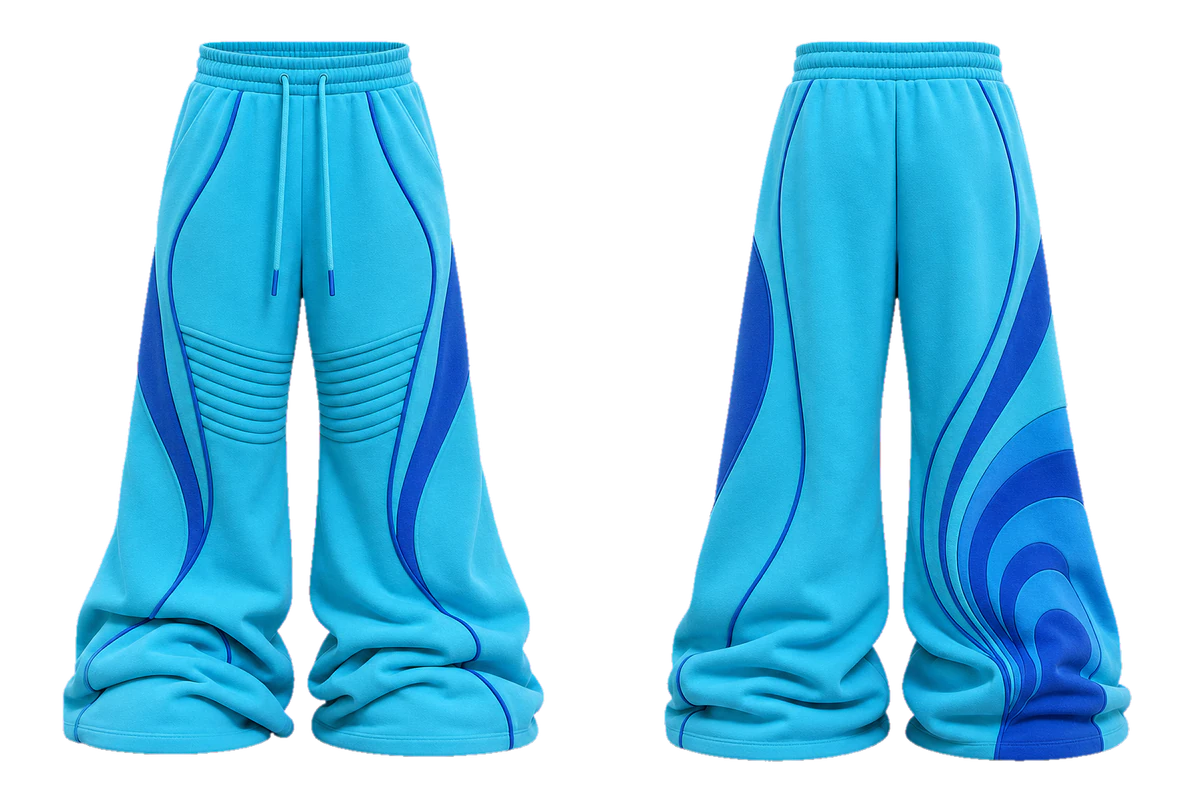 Aqua Stacked Flare sweatpants design