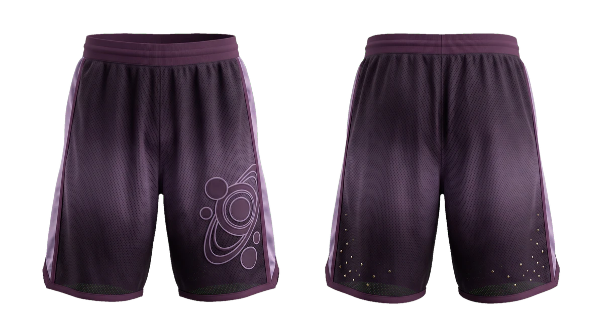 Aubergine Orbit Mesh Shorts design