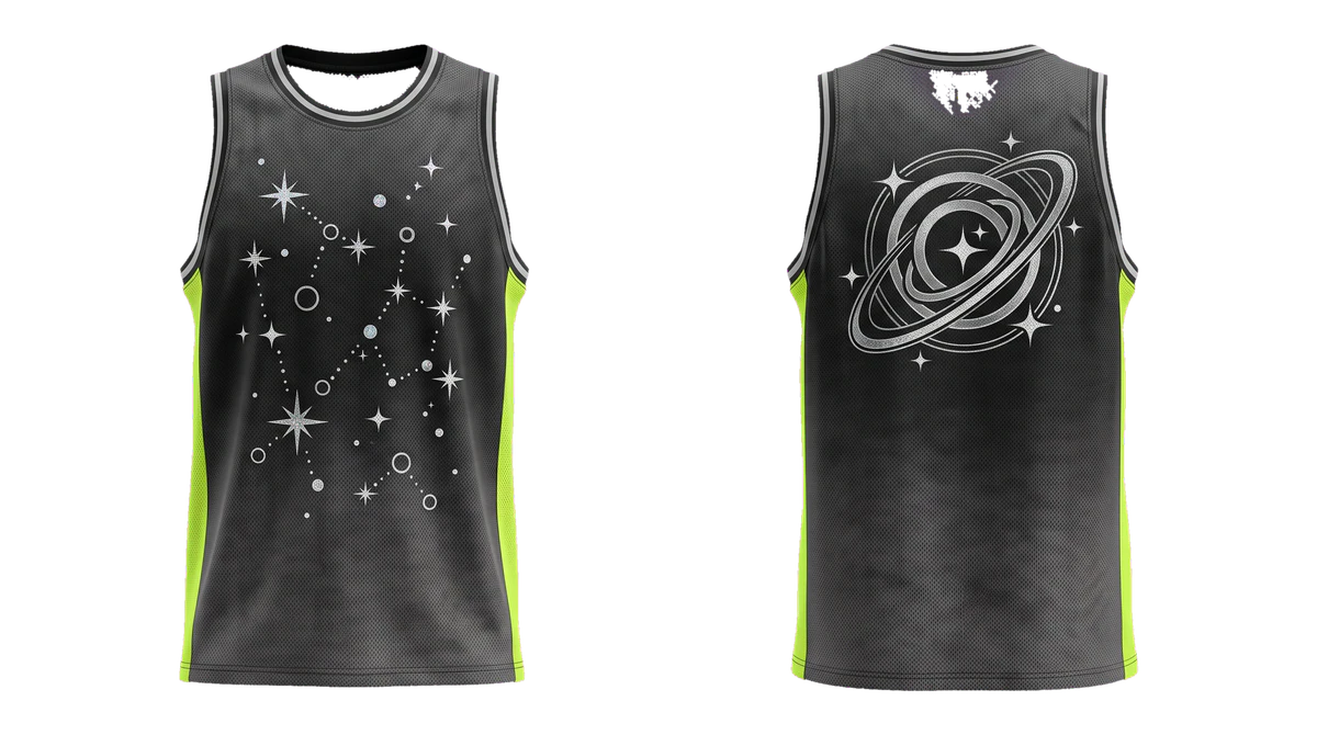 Black Lime Orbit Basketball Fan Jersey design