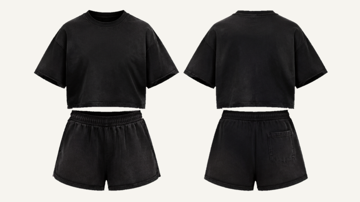 Boxy Cropped T-Shirt — True Black Sun and Seam Fade design