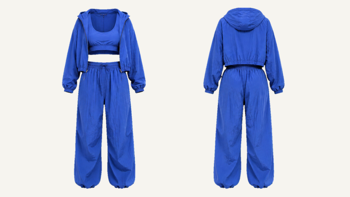 Bralette, Jacket and Pants Set — Cobalt HSL Master Technical Crinkle Rinse design