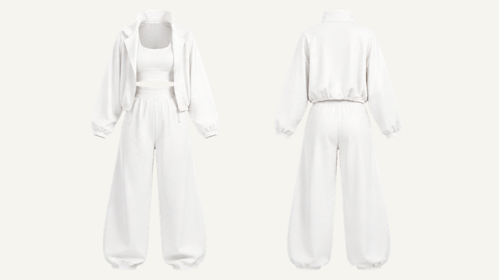 Bralette, Jacket and Pants Set — True White Brushed Soft Finish design