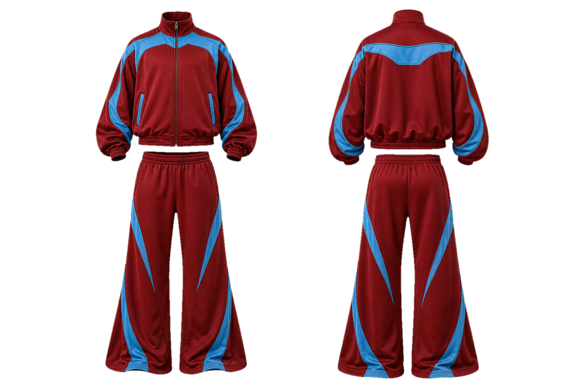 Burgundy Cyan Crestline baggy tracksuit design