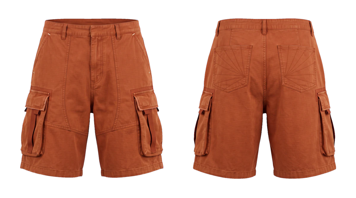 Burnt Orange Utility Cargo Shorts design