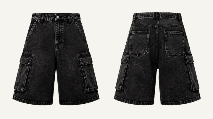 Cargo Shorts — True Black Tonal Acid Wash design