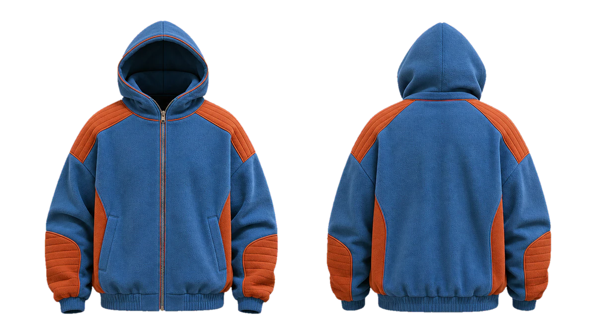 Cerulean Rust Channel cut-and-sew hoodie design
