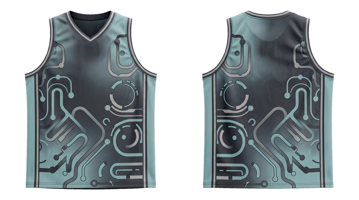 Charcoal Aqua Circuit Basketball Jersey design