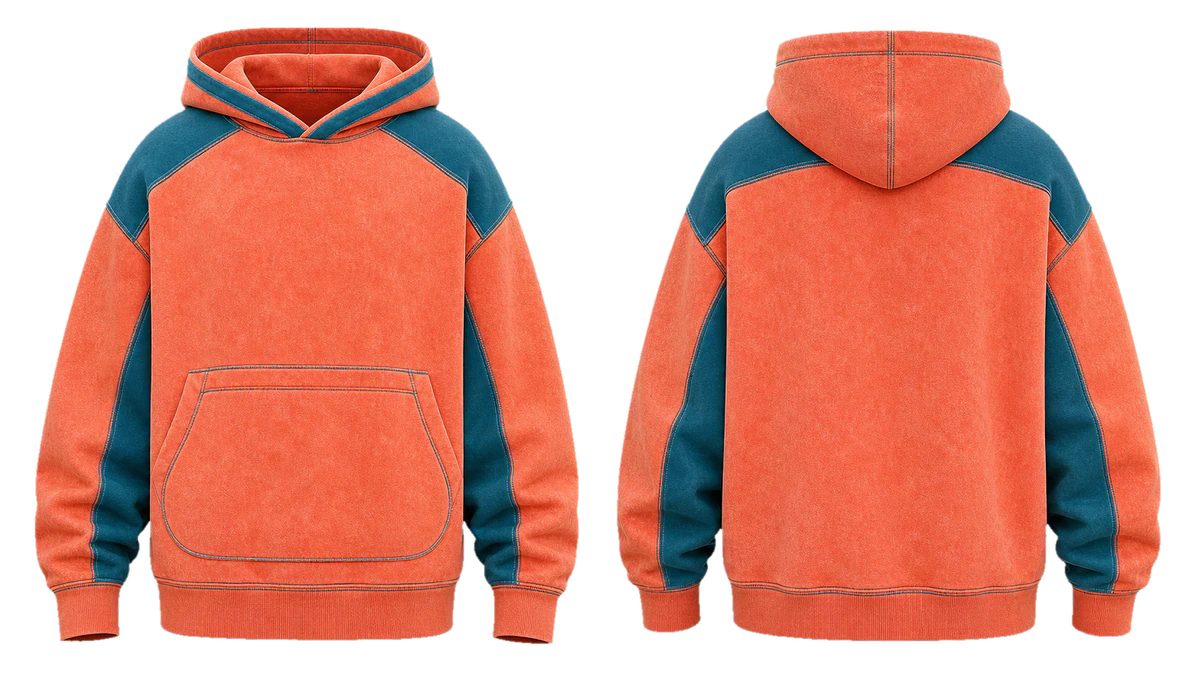 Coral Teal Saddle cut-and-sew hoodie design