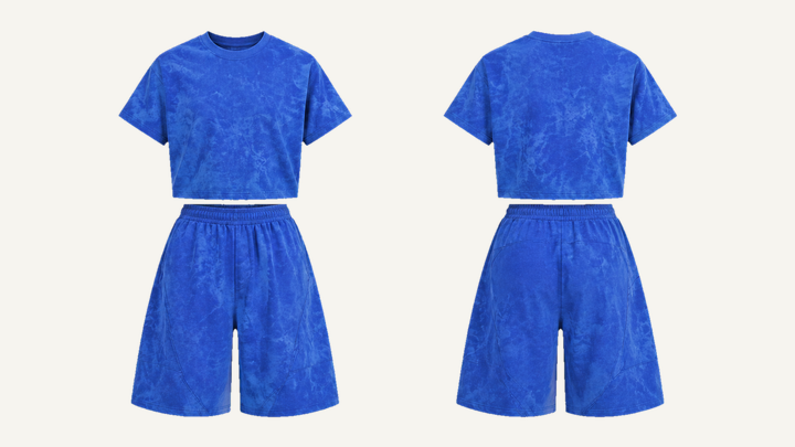 Crewneck and Shorts Set — Cobalt HSL Master Tonal Crinkle Dye design