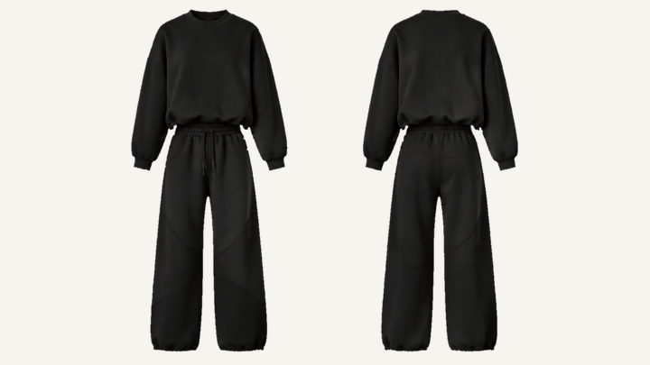 Crewneck and Sweatpants Set — True Black Matte Panel Wash design