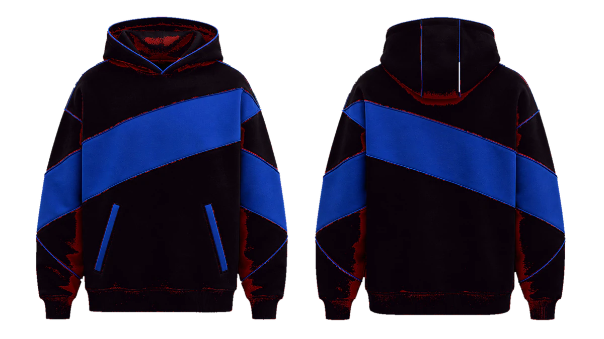 Crimson Cobalt Vector cut-and-sew hoodie design